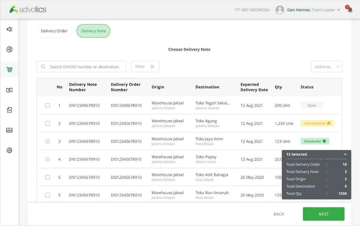 Selecting delivery orders to plan