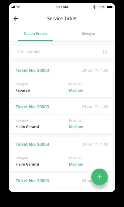 Service ticket list in the field team app