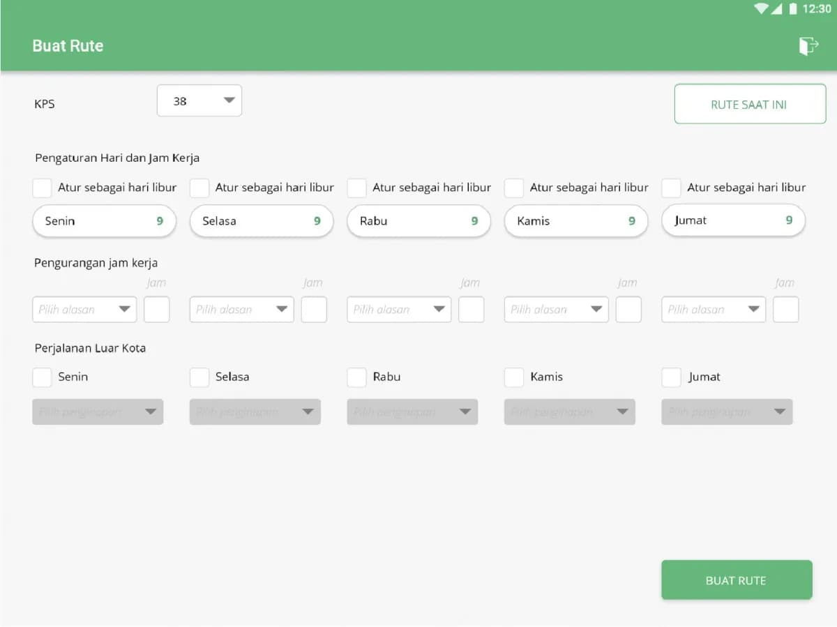 Route parameter settings: working hours, holidays, and visit counts