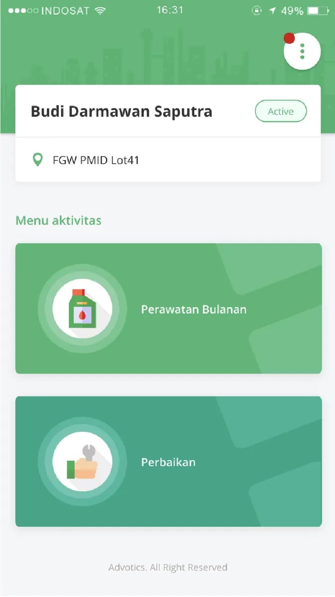 Operator app for monthly maintenance and vehicle repairs